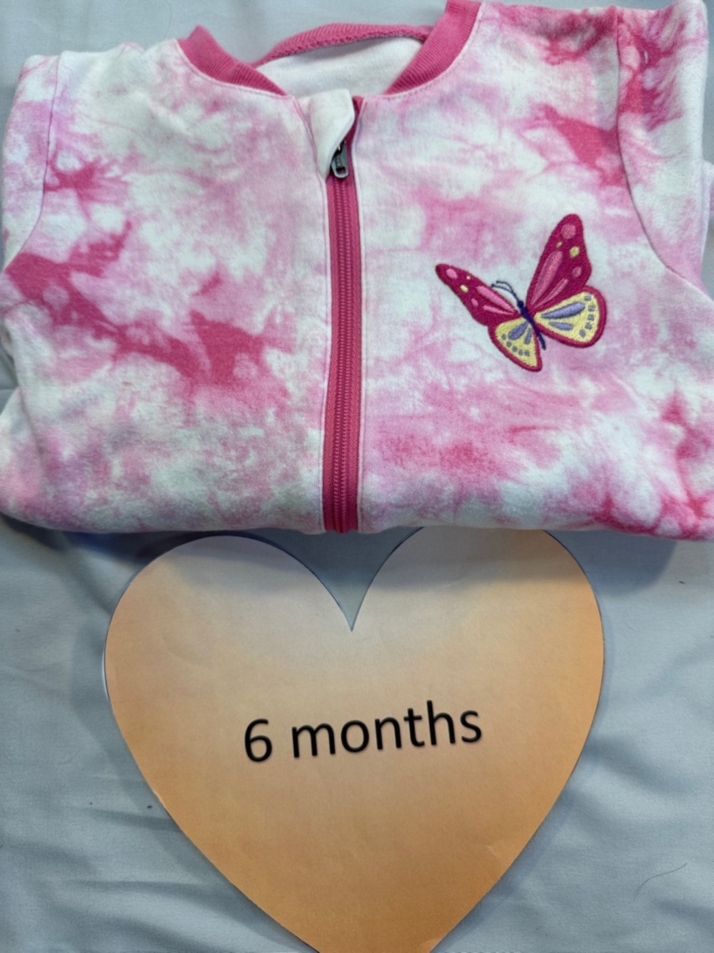 Tuffy Pink Tie-Dye Baby sleeper with embroidered butterfly